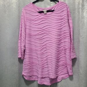 Chico's‎ Long Sleeve Tee in Soft Pink with Textured Design Womens XL